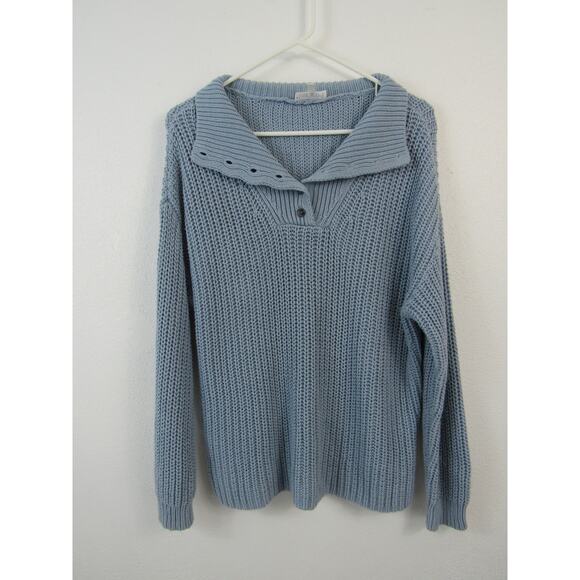 Haven Well Within Small Light Blue Open Knit Fisherman Sweater Cotton Blend - Picture 5 of 6